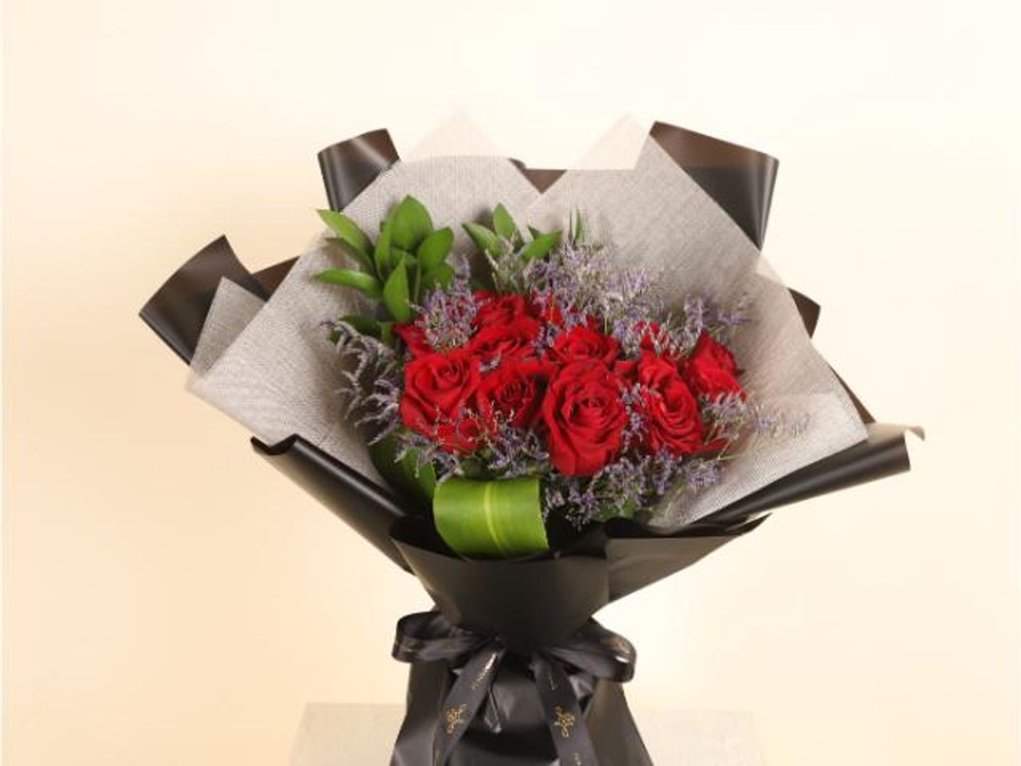 Black Bouquet With Red Roses