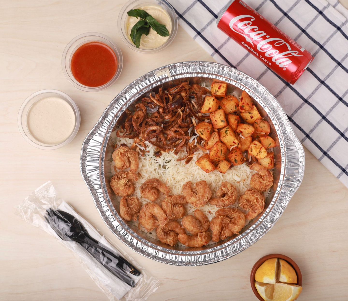 وجبة نفر ربيان مقلي مع رز ابيض