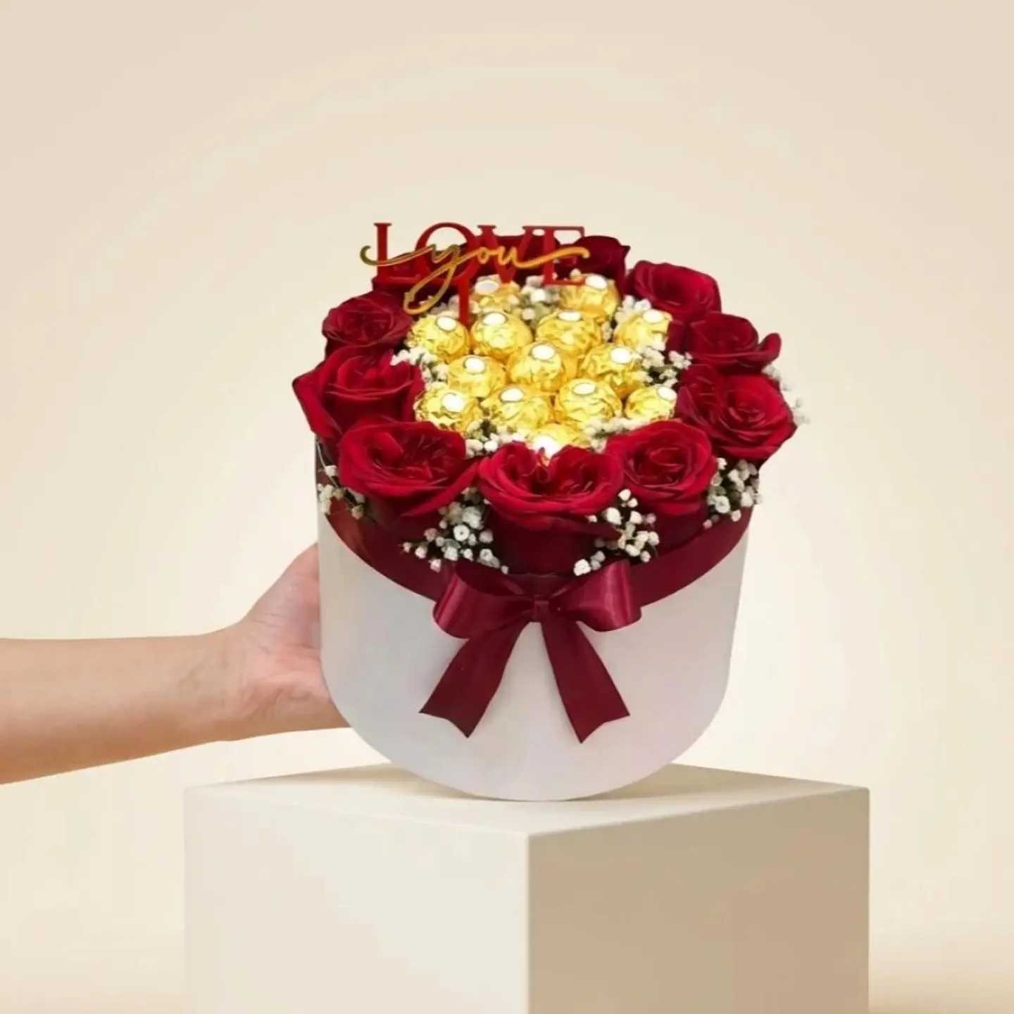 Rose Box With Golden Ferrero