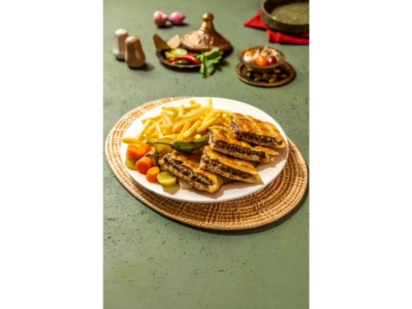 Hawawshi Pie Served With French Fries