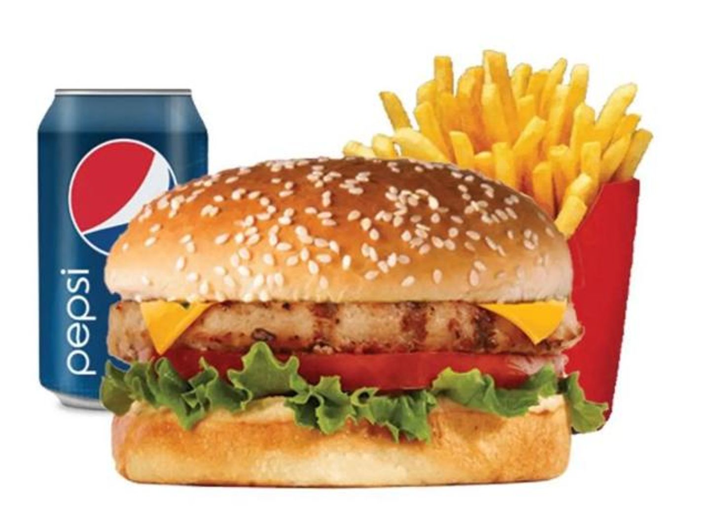 Fresh Chicken Burger, Meal And Pepsi