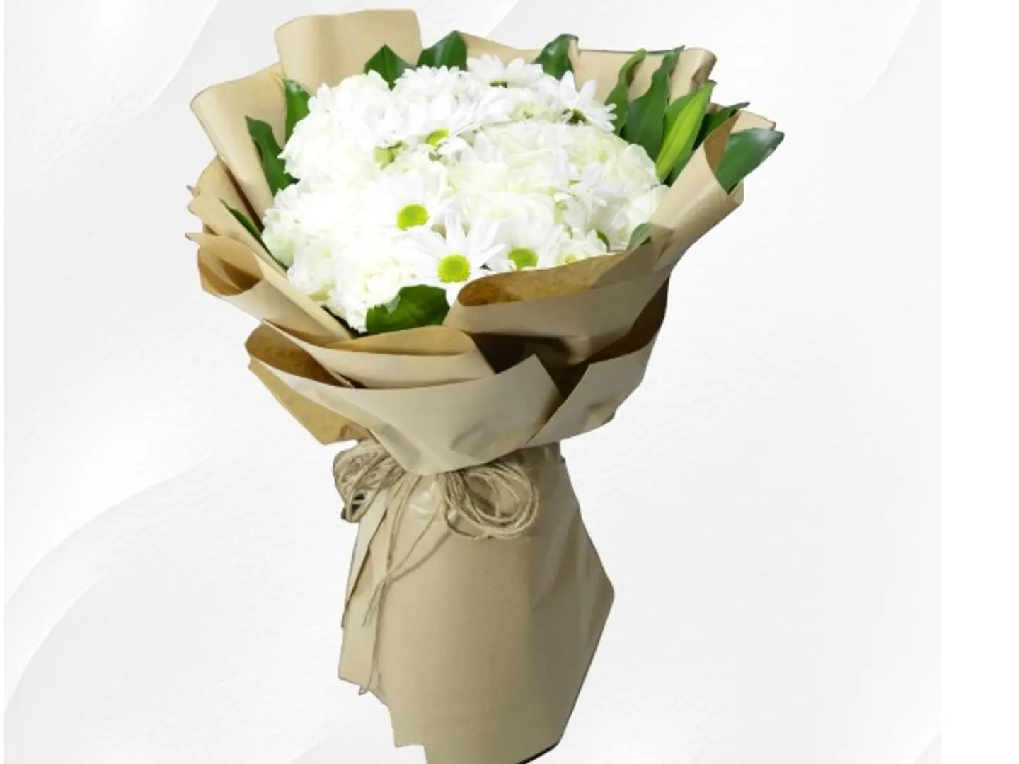 1015 Hand Bouquet 20 White Roses And 3 White Chrianthemum Wrapped In Brown Paper