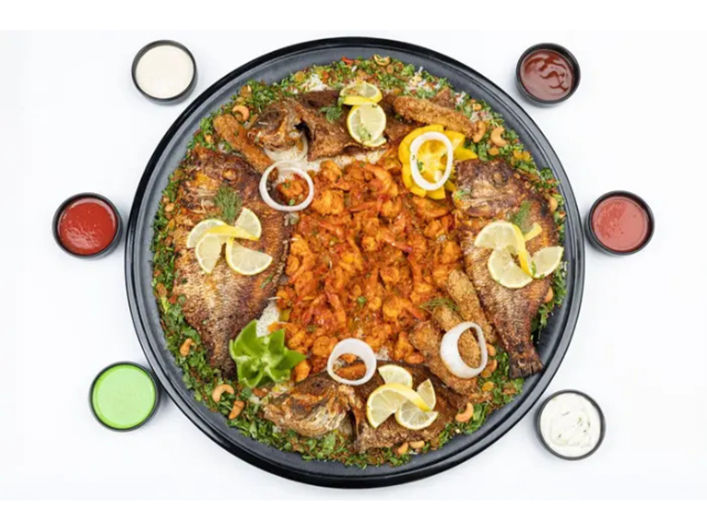 Fish Tray And Shrimp With Sauce 5 Person