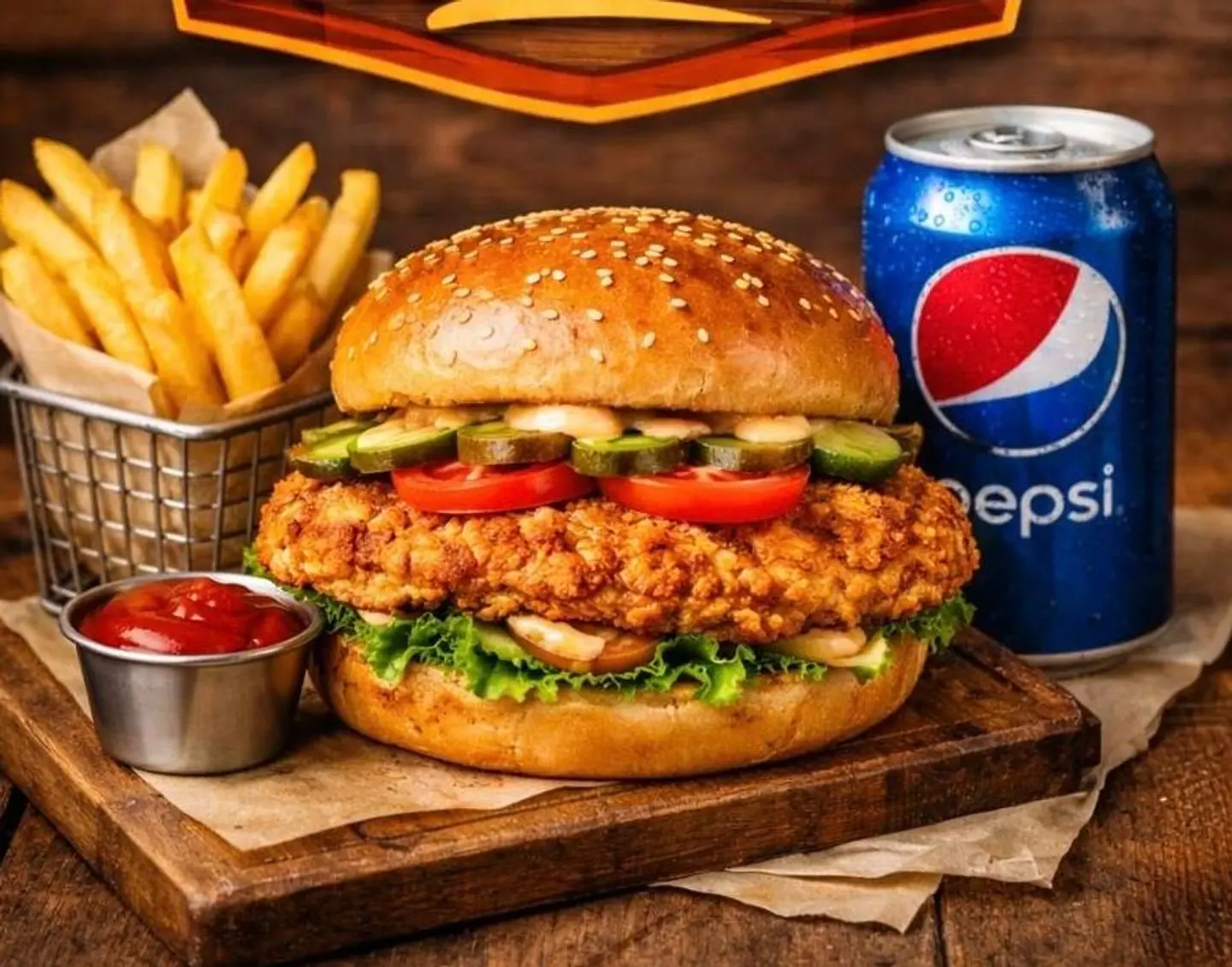 برجر دجاج بالبقسماط مع البطاطس والمشروب