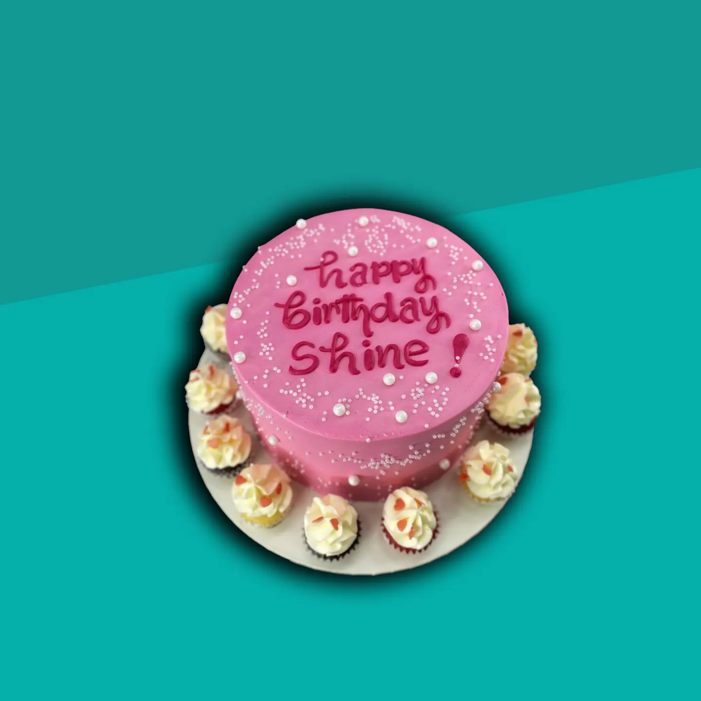Pink Cake With Cupcakes