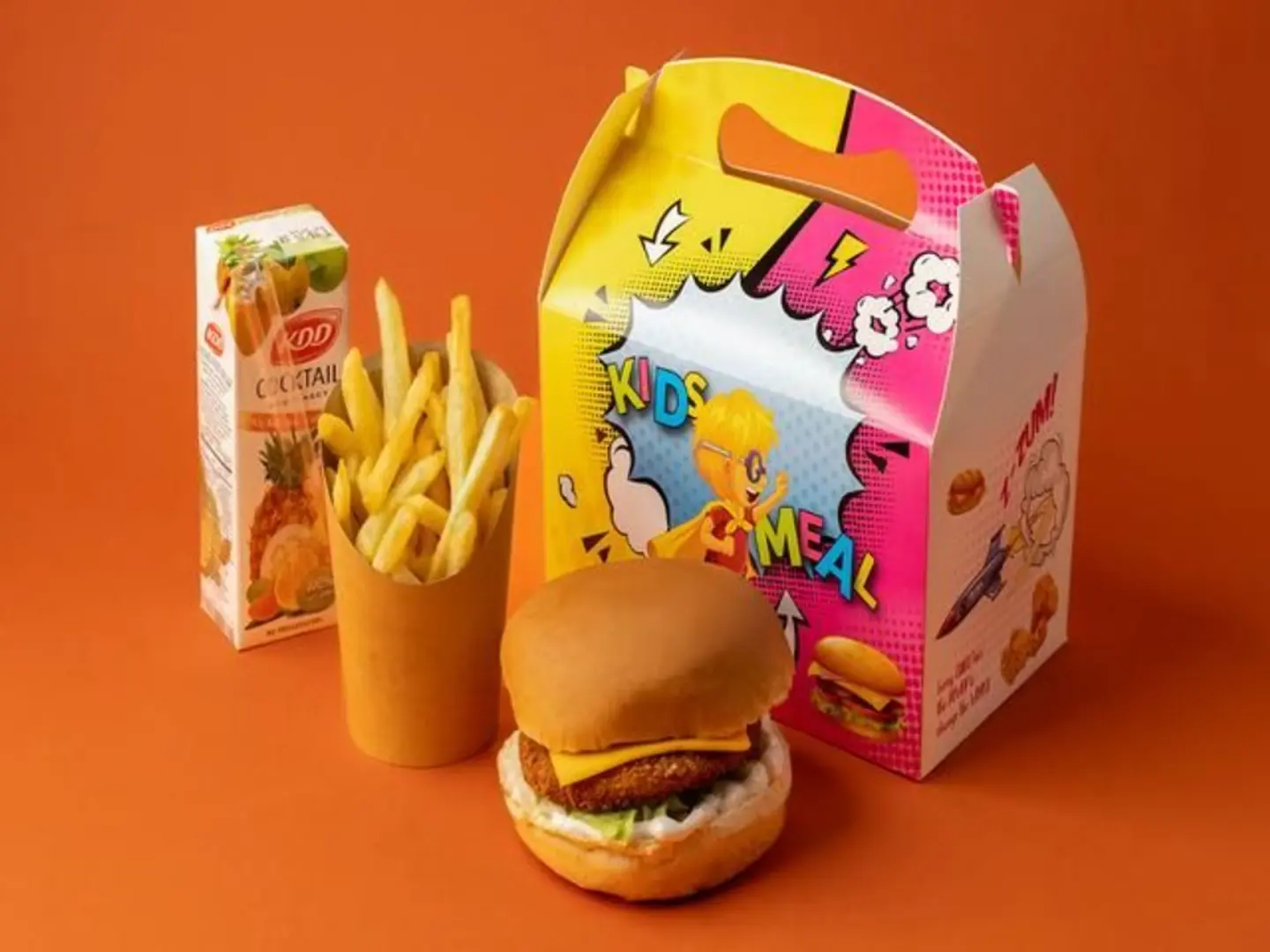 Burger With Fries And Juice