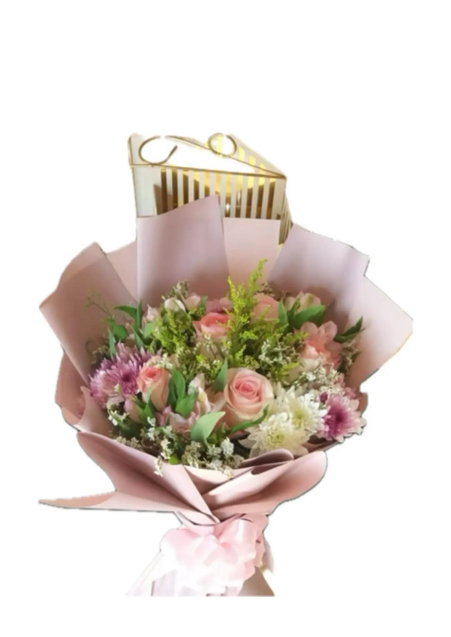 باقة الورد البنك مع التغليف البنك