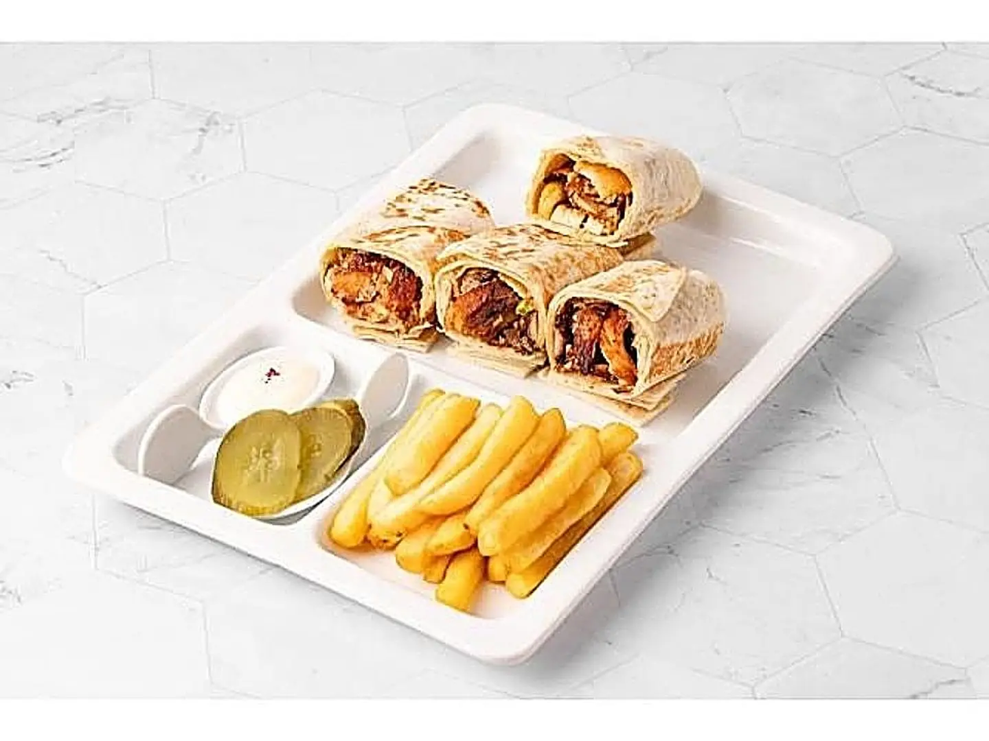 Arabic Mixed Beef Chicken Shawarma Plate Five Pieces