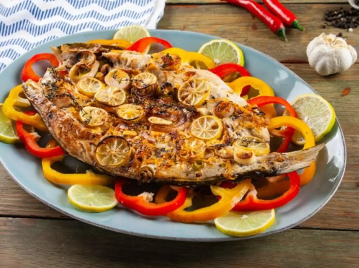 Egyptian Bass Fish With Oil And Lemon