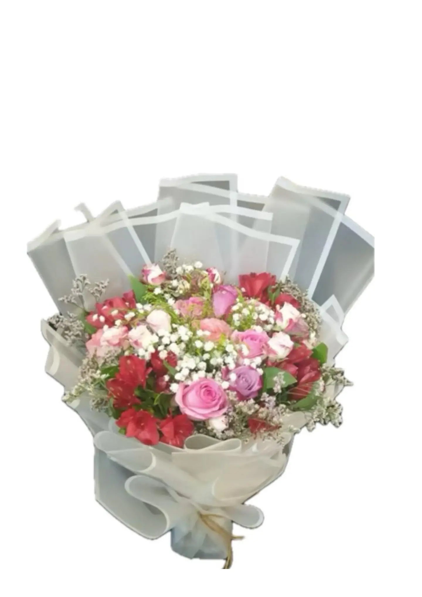 باقة الوردي مع التغليف الأبيض