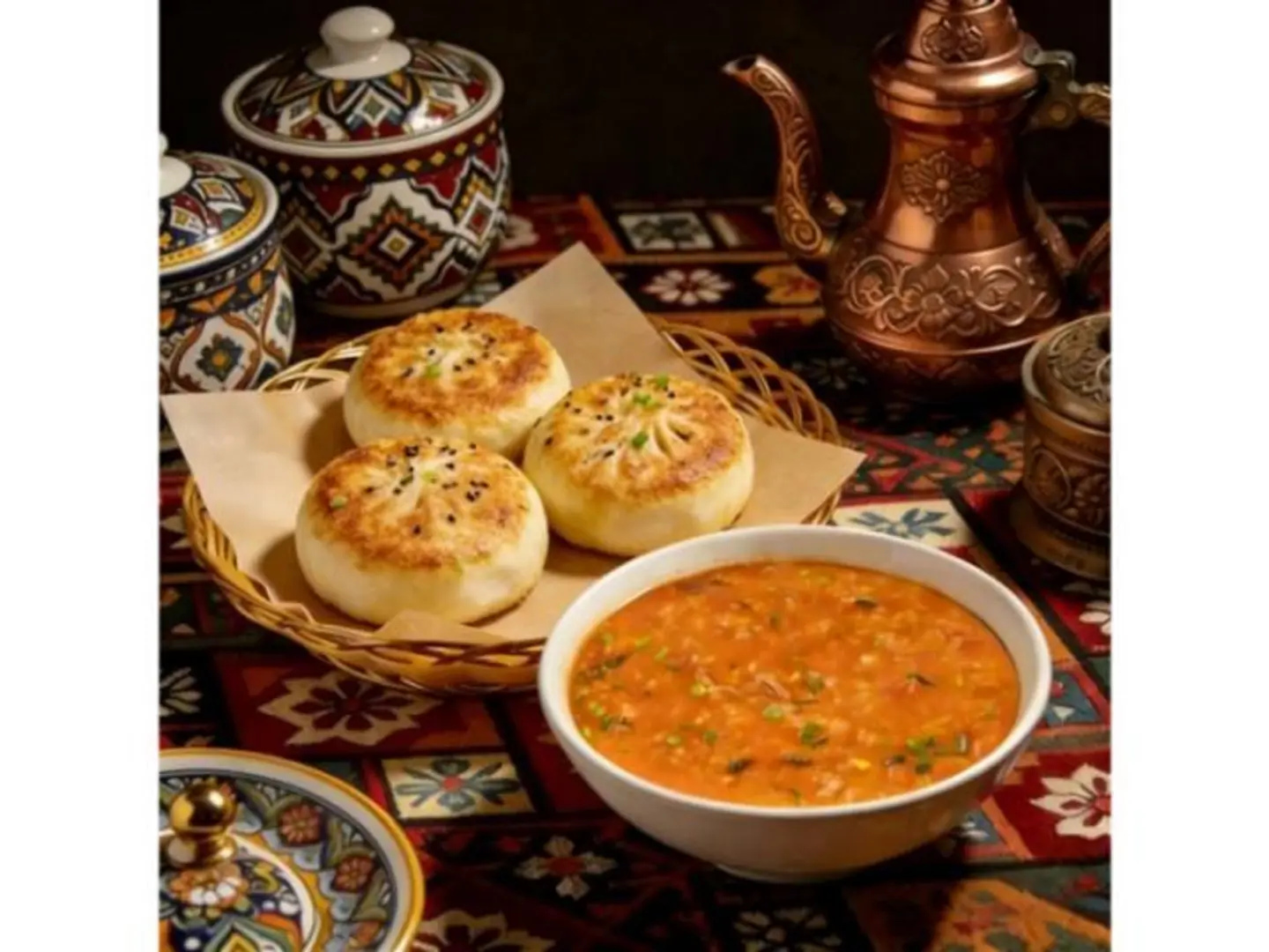 حساء الأرز والباو المقلي كومبو