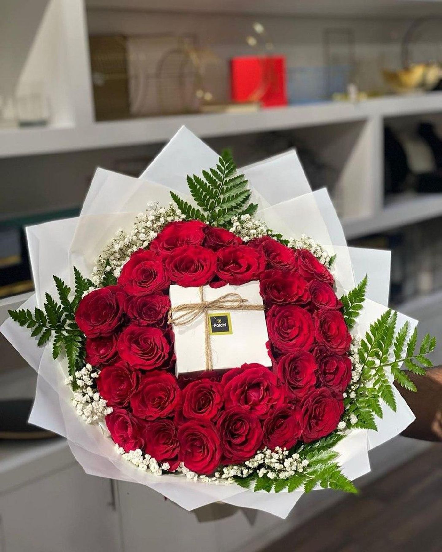 Bouquet Of Flowers With Patchi Desserts