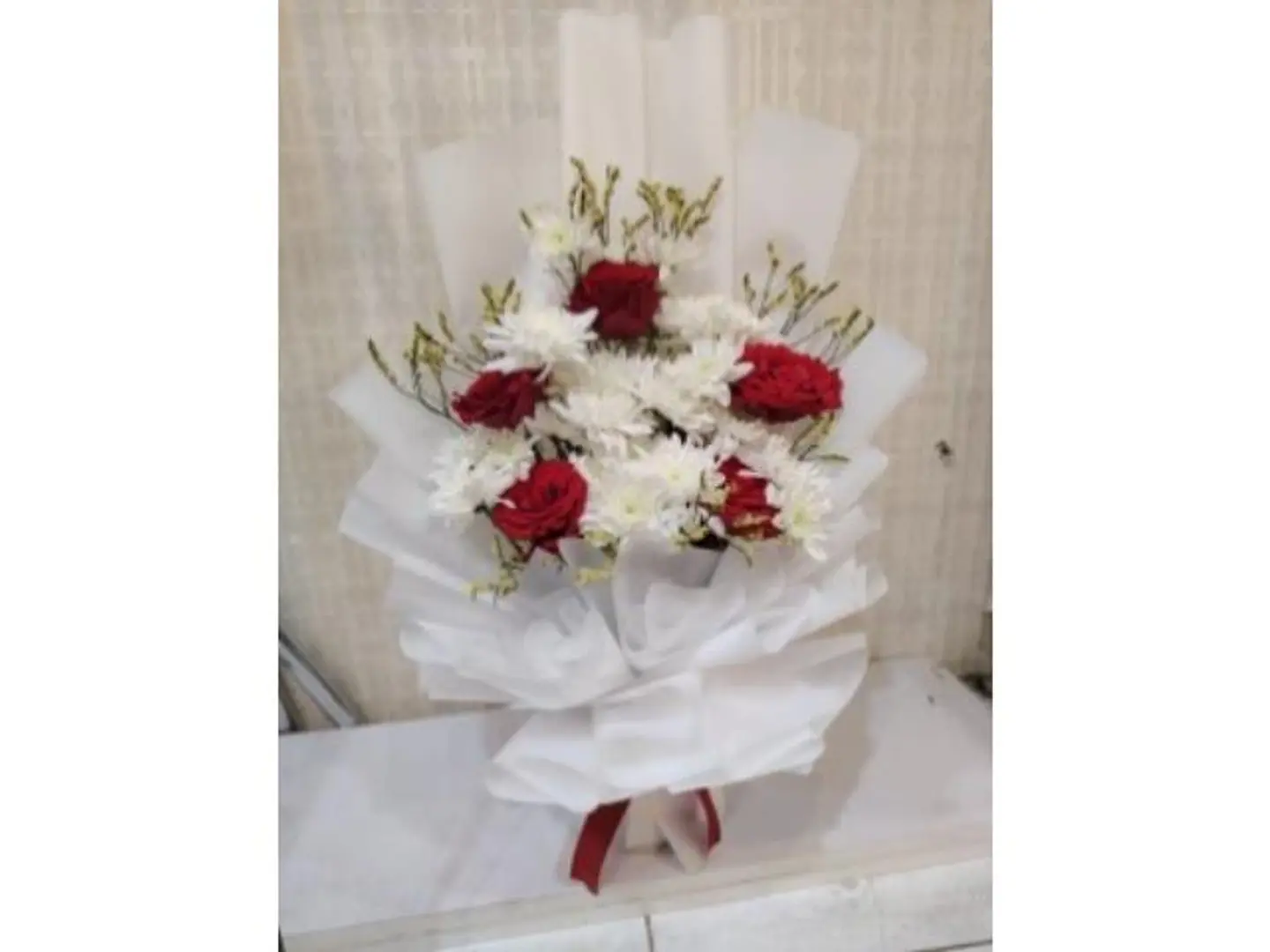 Red Rose Bouquet With White Cherries