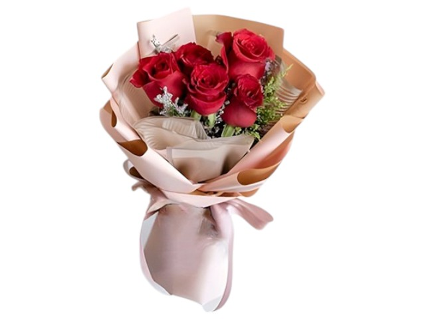2011 Hand Bouquet With 5 Red Roses With Accessories