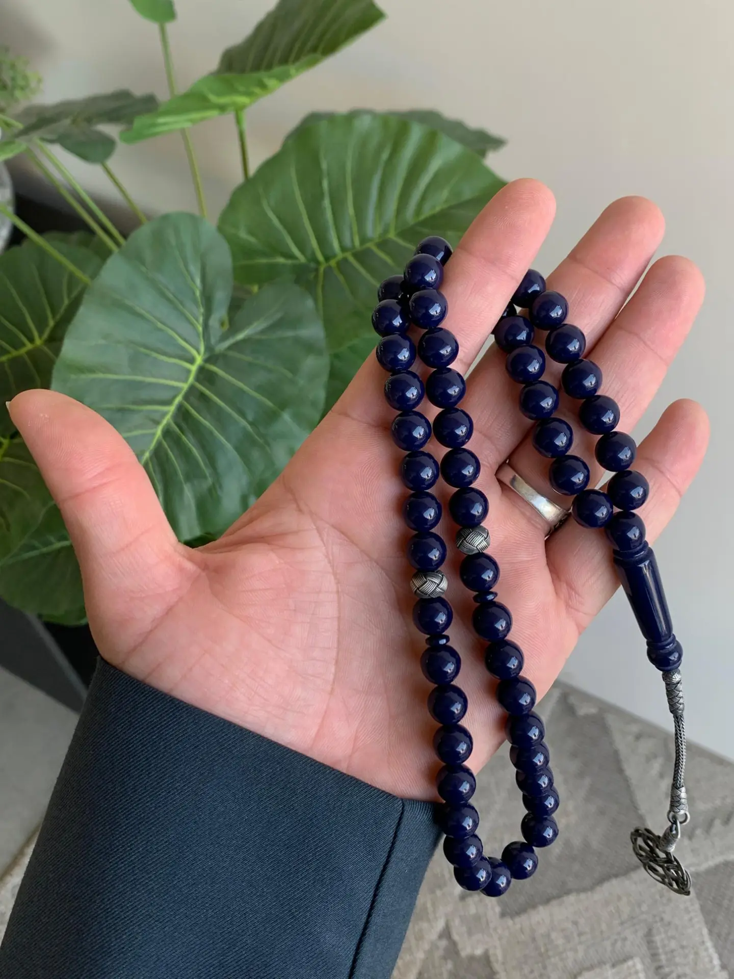 Navy Blue Silver Rosary