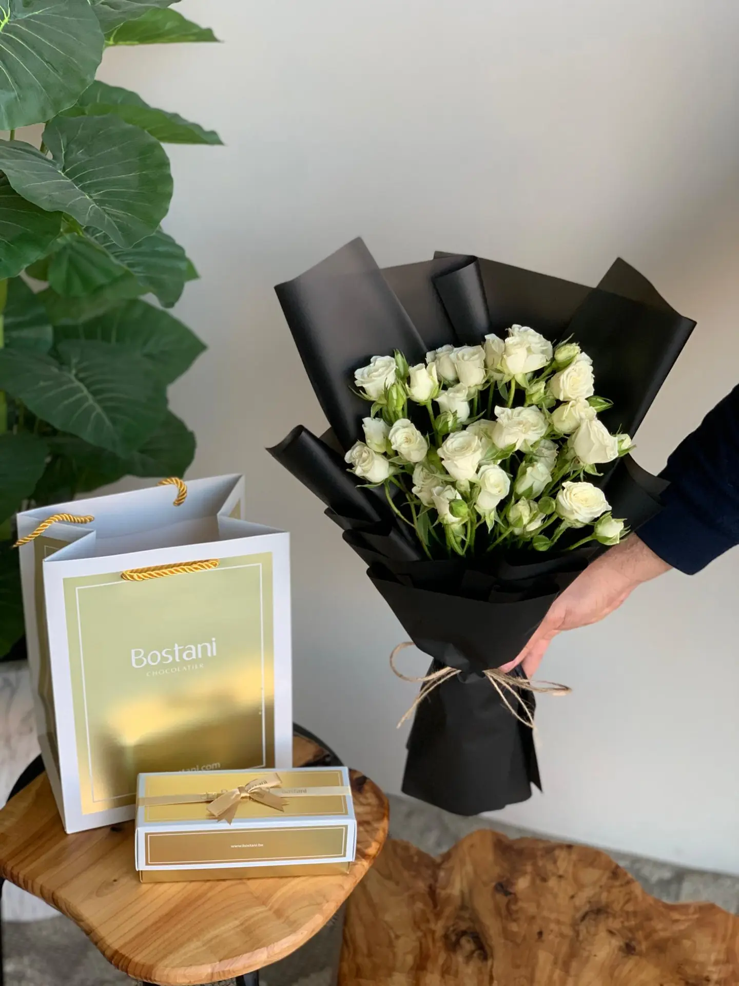 White Baby Rose With Bostani Chocolate