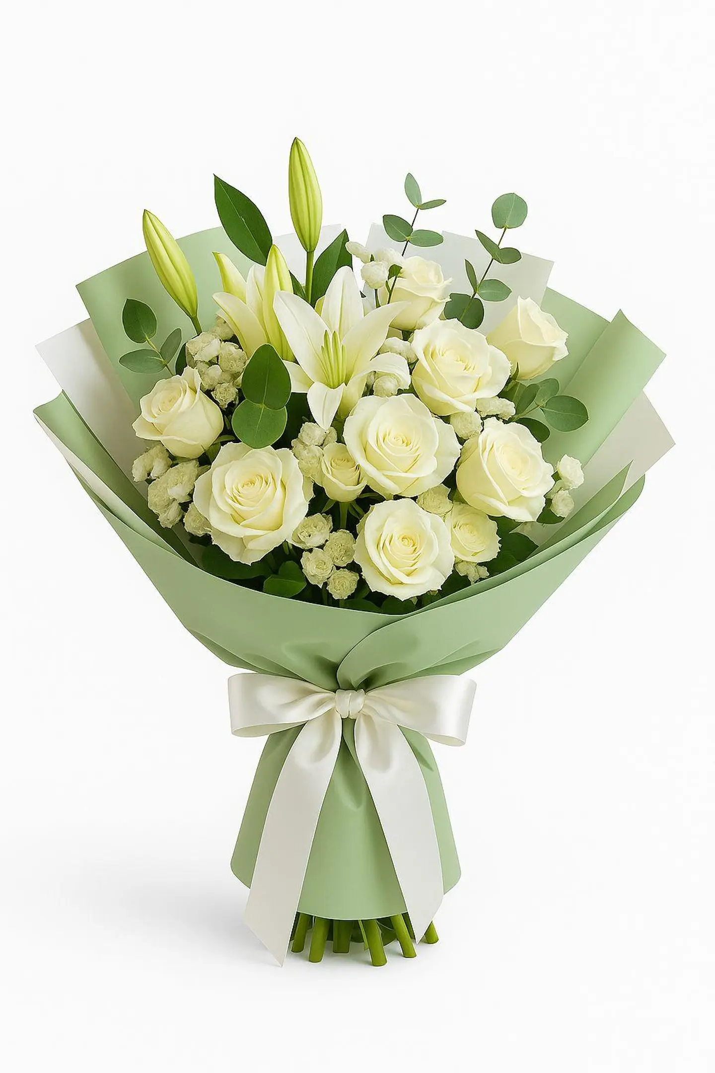 A Beautiful Lilies And White Roses And Spary Roses