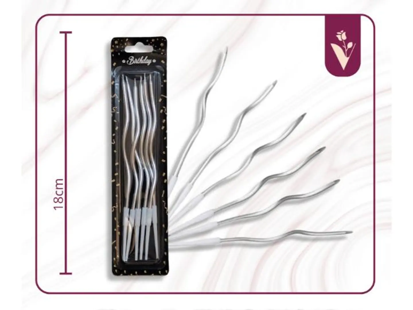 شموع حفلات مموجة 6 قطع فضي