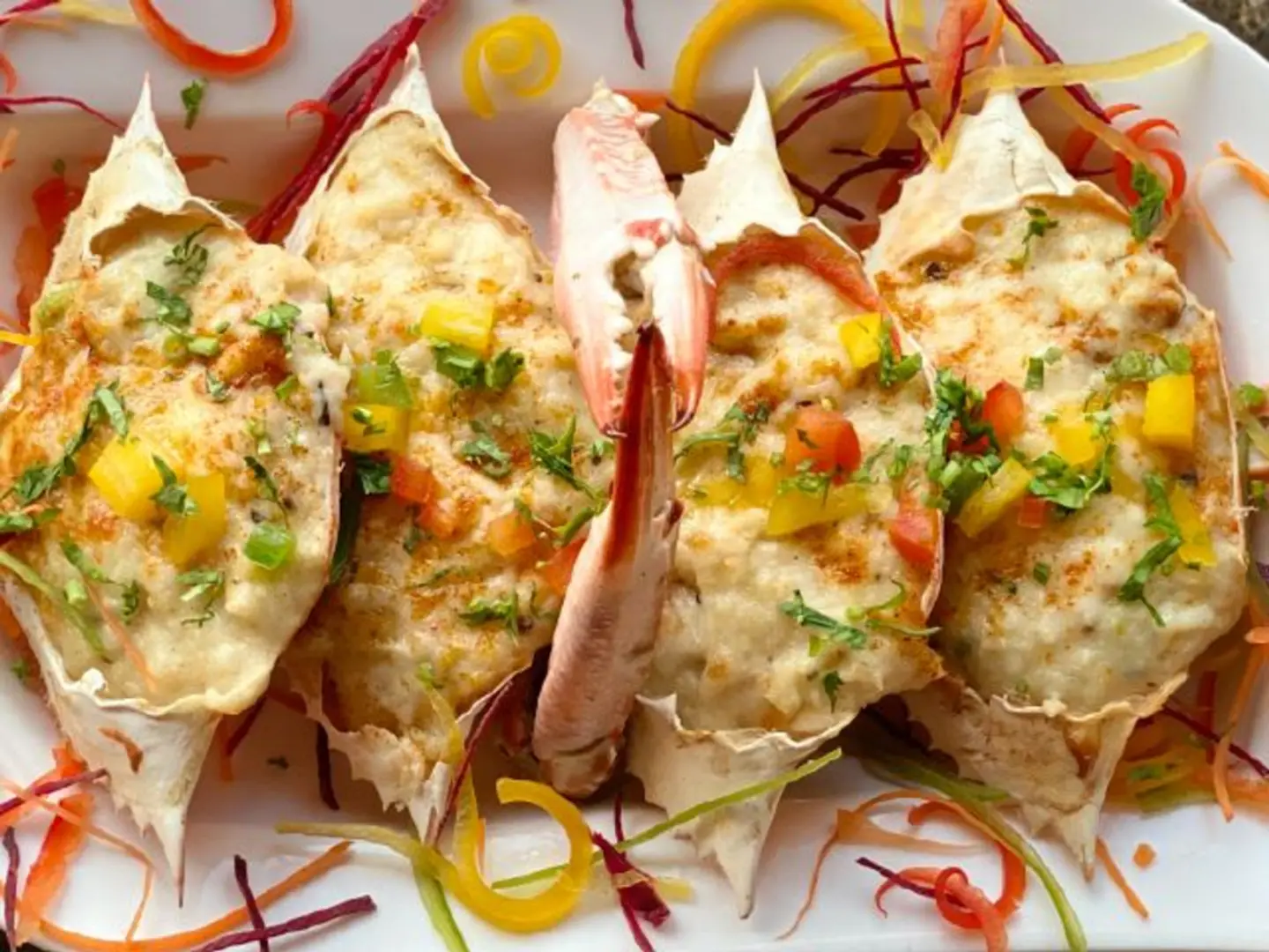 Backed Crabs Sauted Vegetables