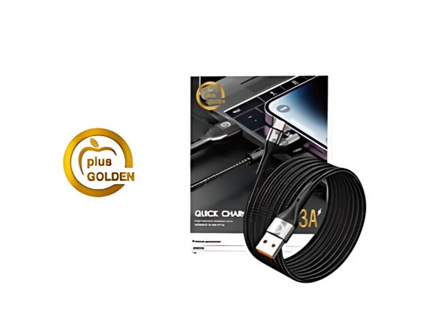 كيبل قماش يو اس بي ايفون 2 متر من جولدن بلس