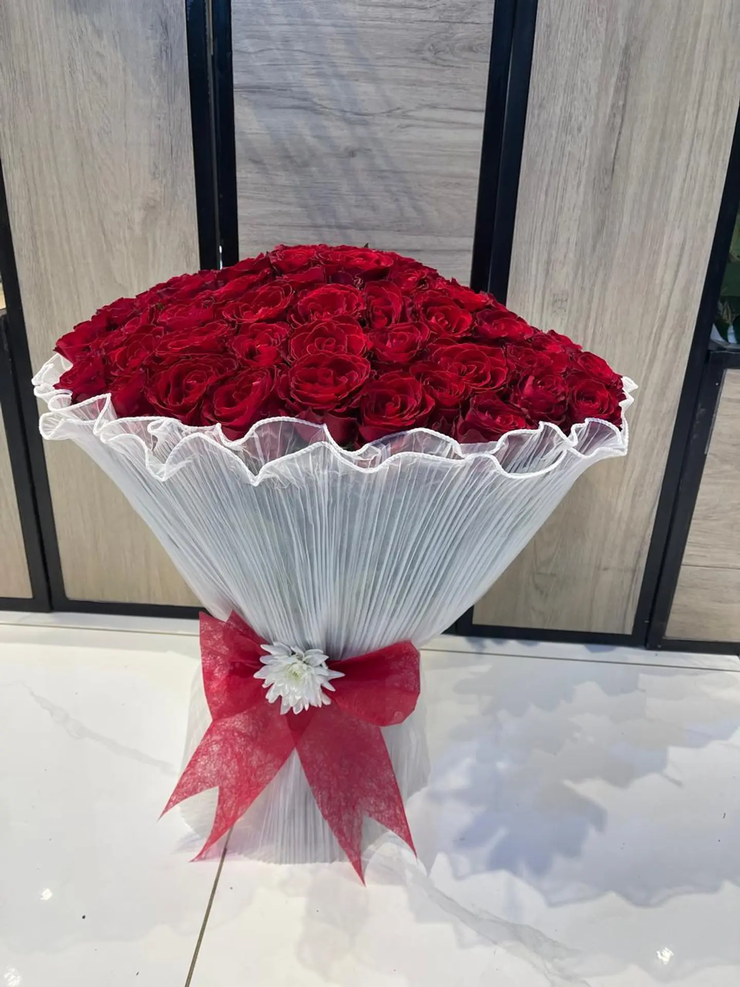 Natural Red Rose With Distinctive White Packaging 25