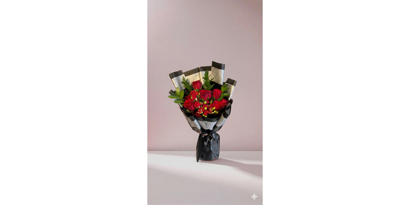 Red Rose Bouquet With Black Wrapping And Special Arrangement