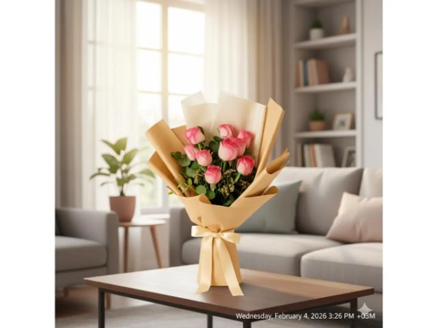 باقة زهور أنيقة من الورود الوردية