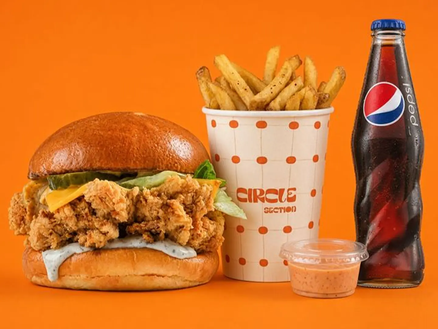 Chicken Burger Fries Drink Sauce