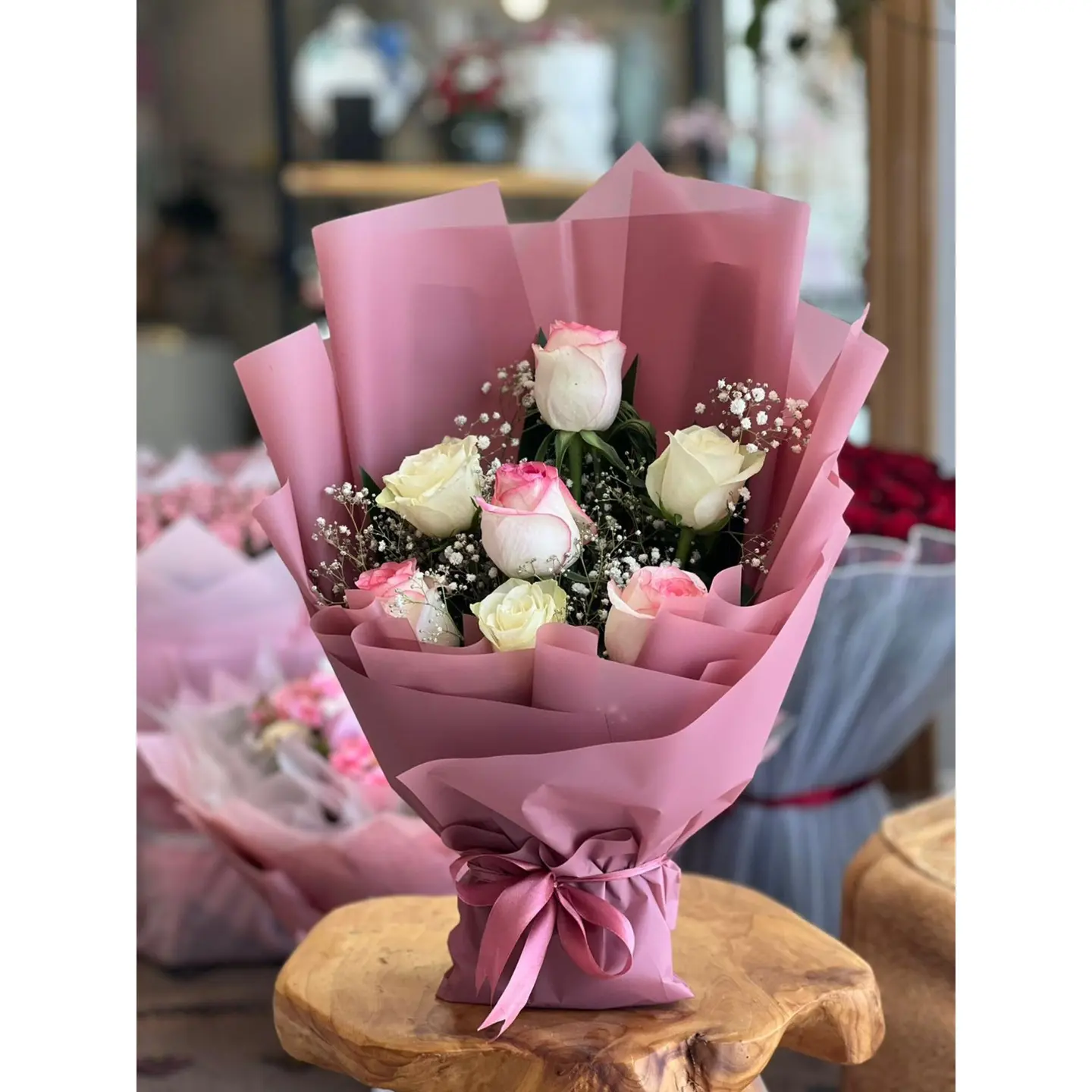 Pink Bouquet With Mixed Natural Flowers