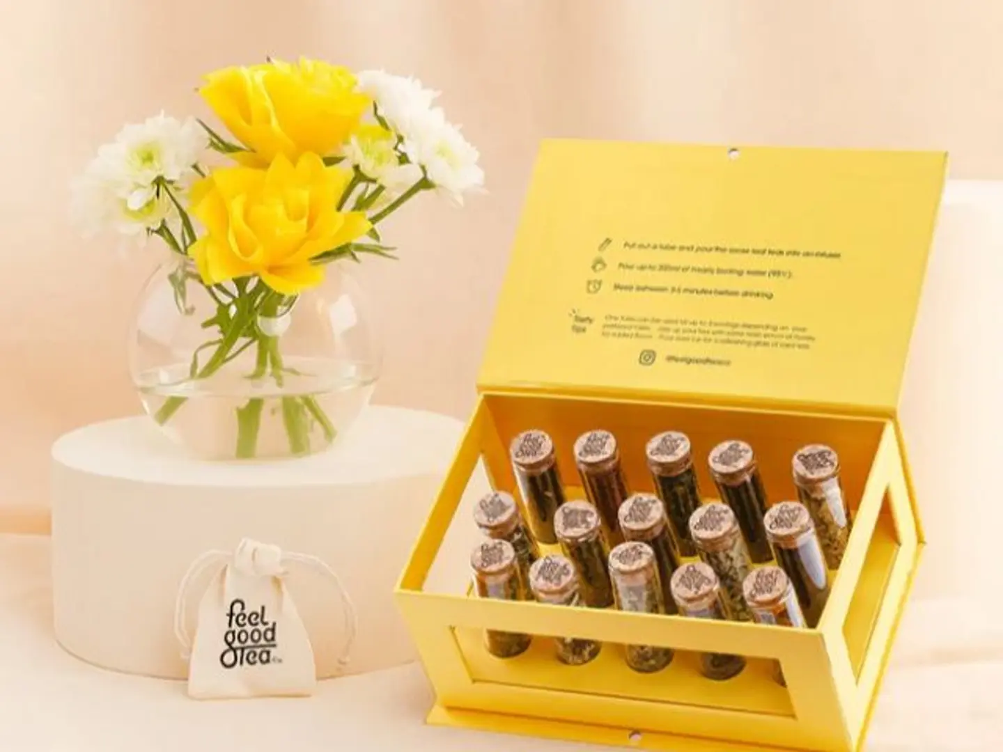 Feel Good Tea Yellow Tea Box With Vase