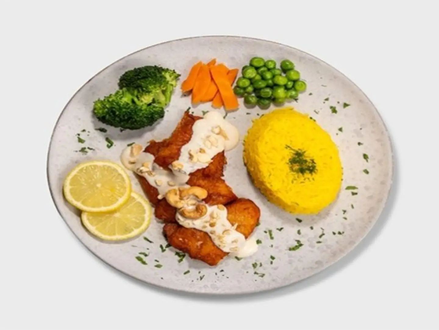 Tahina Fish Fellet With Yellow Rice And Nuts