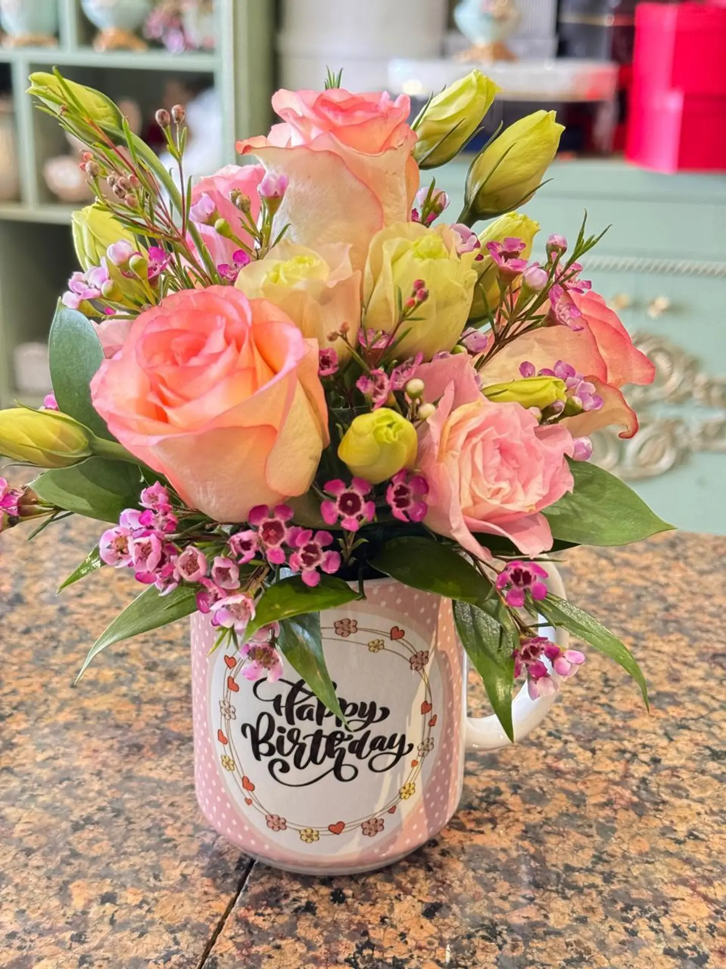 Happy Birthday Mugh With Pink Roses