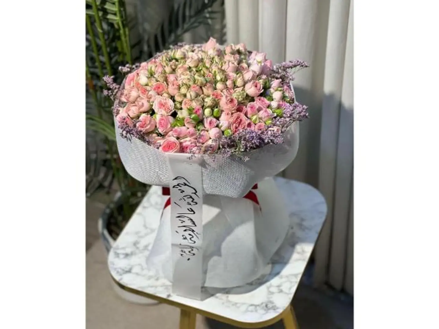 Baby Rose Bouquet With Fabric Wrapping