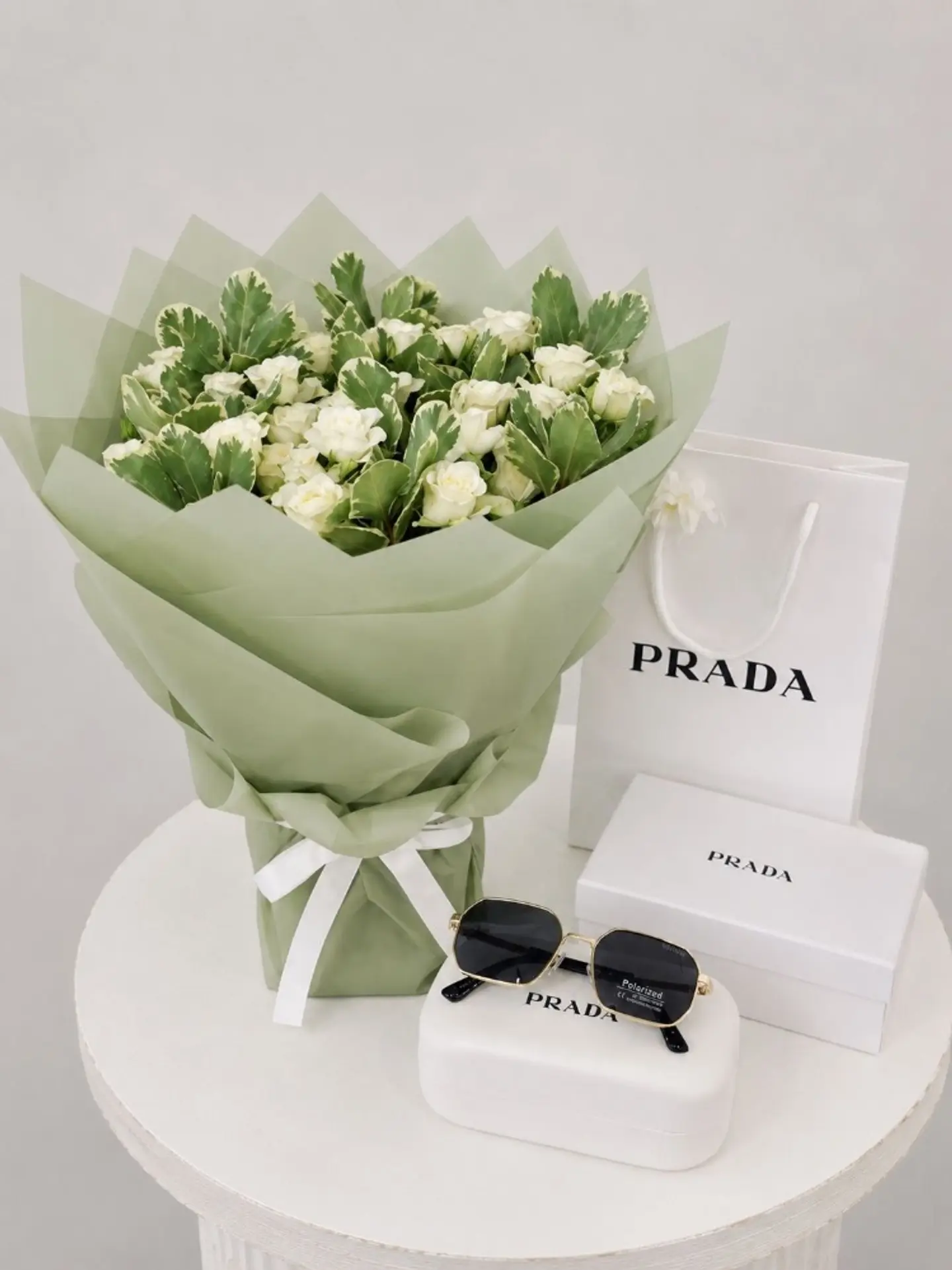 Prada Sunglasses With A Flower Bouquet And A Free Card.