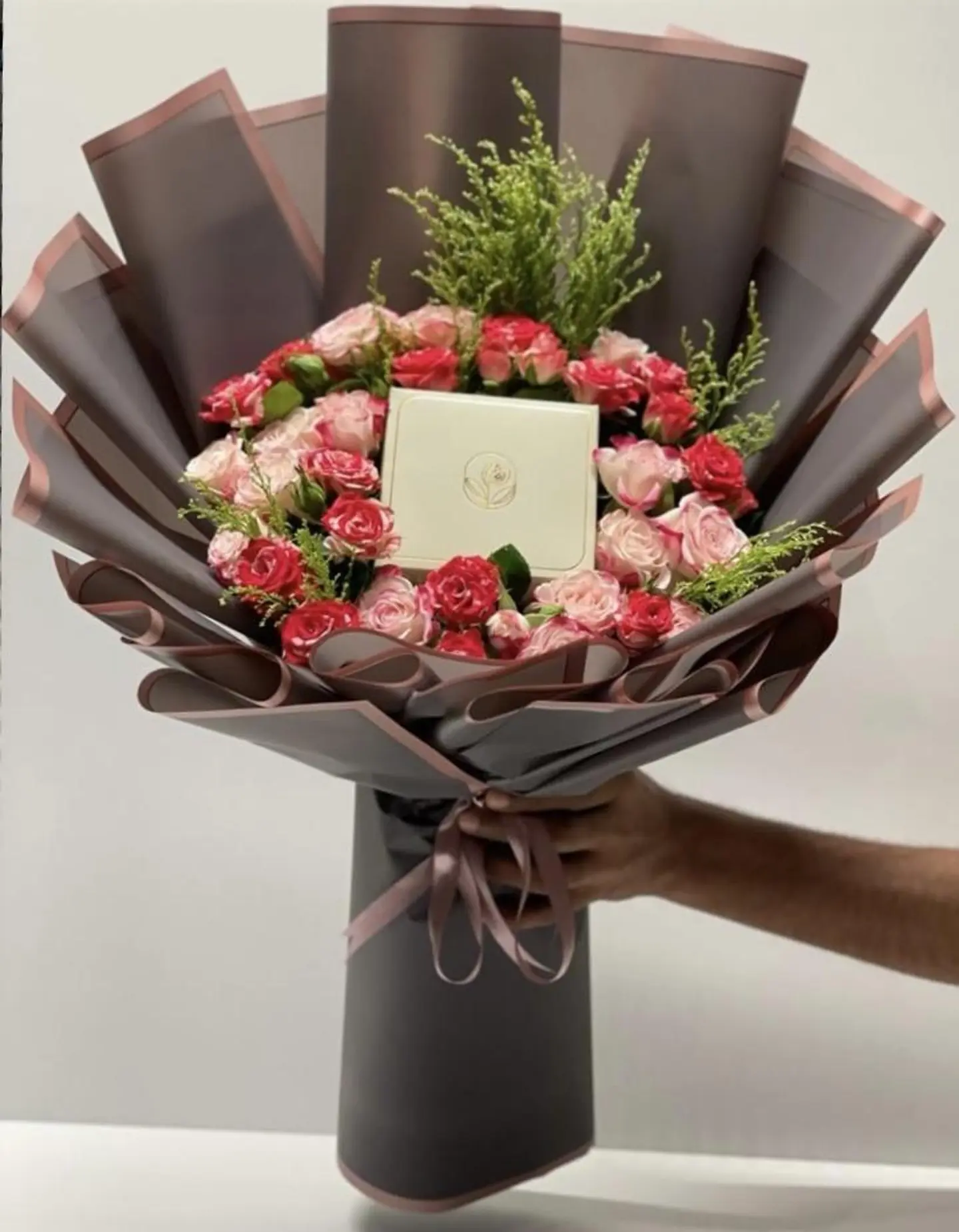 Bouquet Of Natural Flowers With Attraction Chocolate