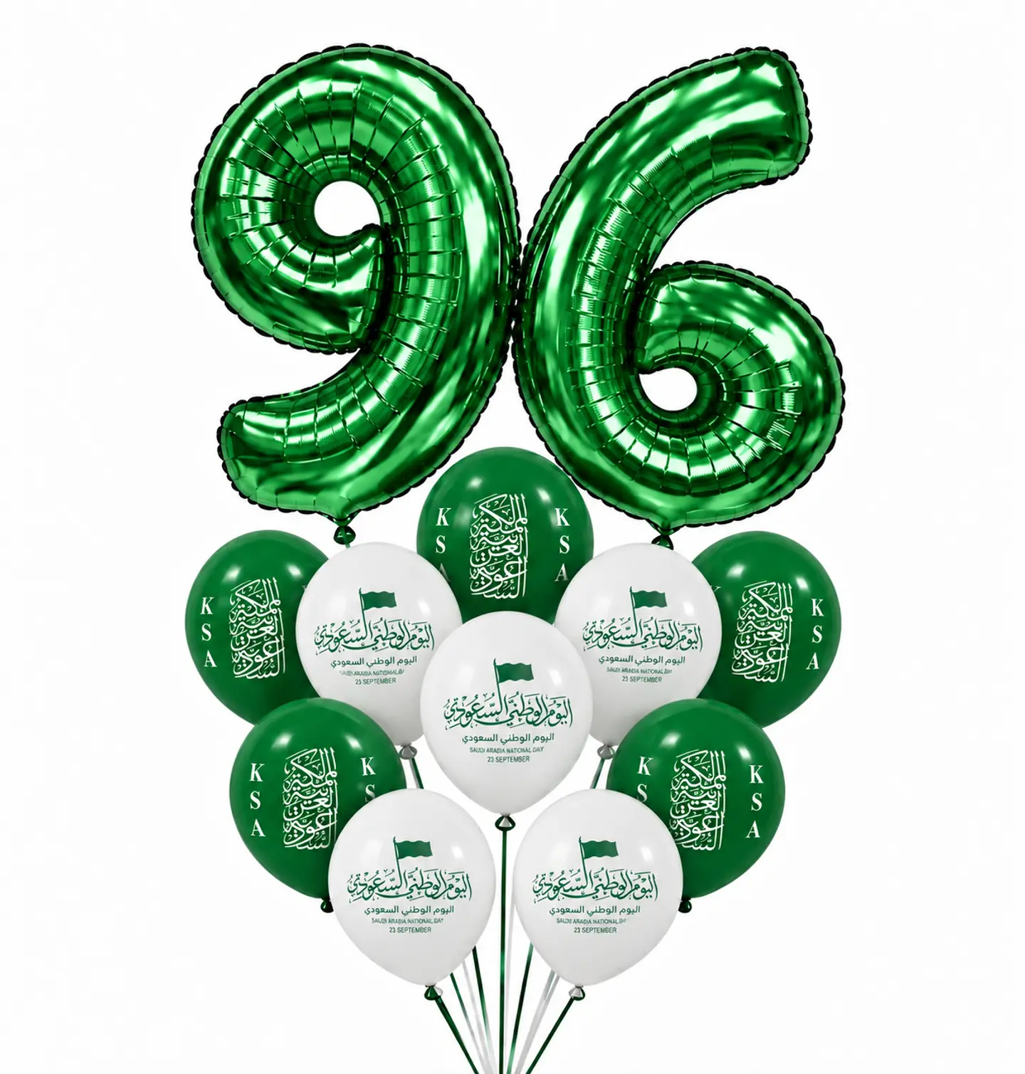 بالون 96 اخضر هيليوم مع بالونات وطنية