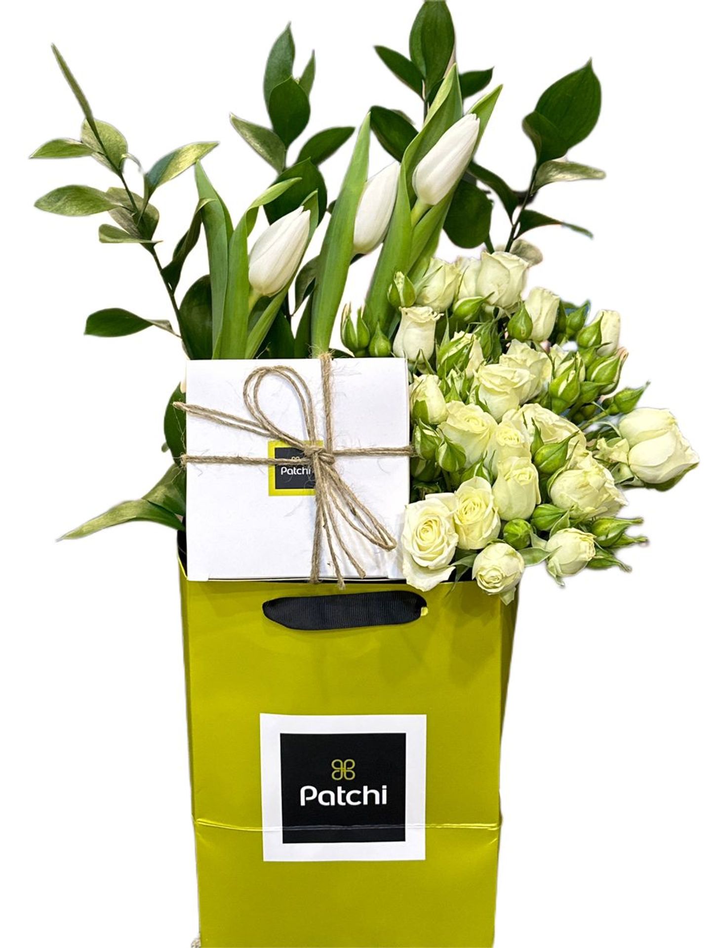 A Quarter Kilo Of Patchi Chocolate With White Baby Rose Dd