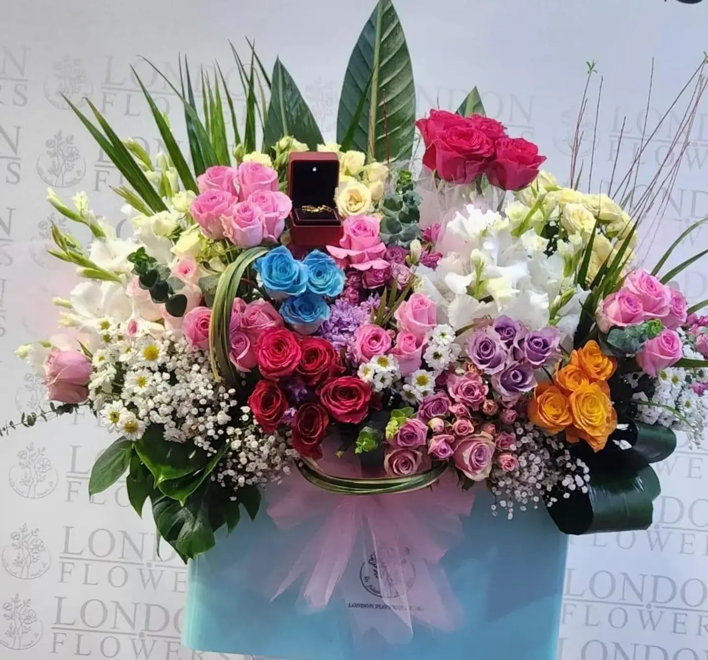 Mixed Flower Bouquet In Blue Box