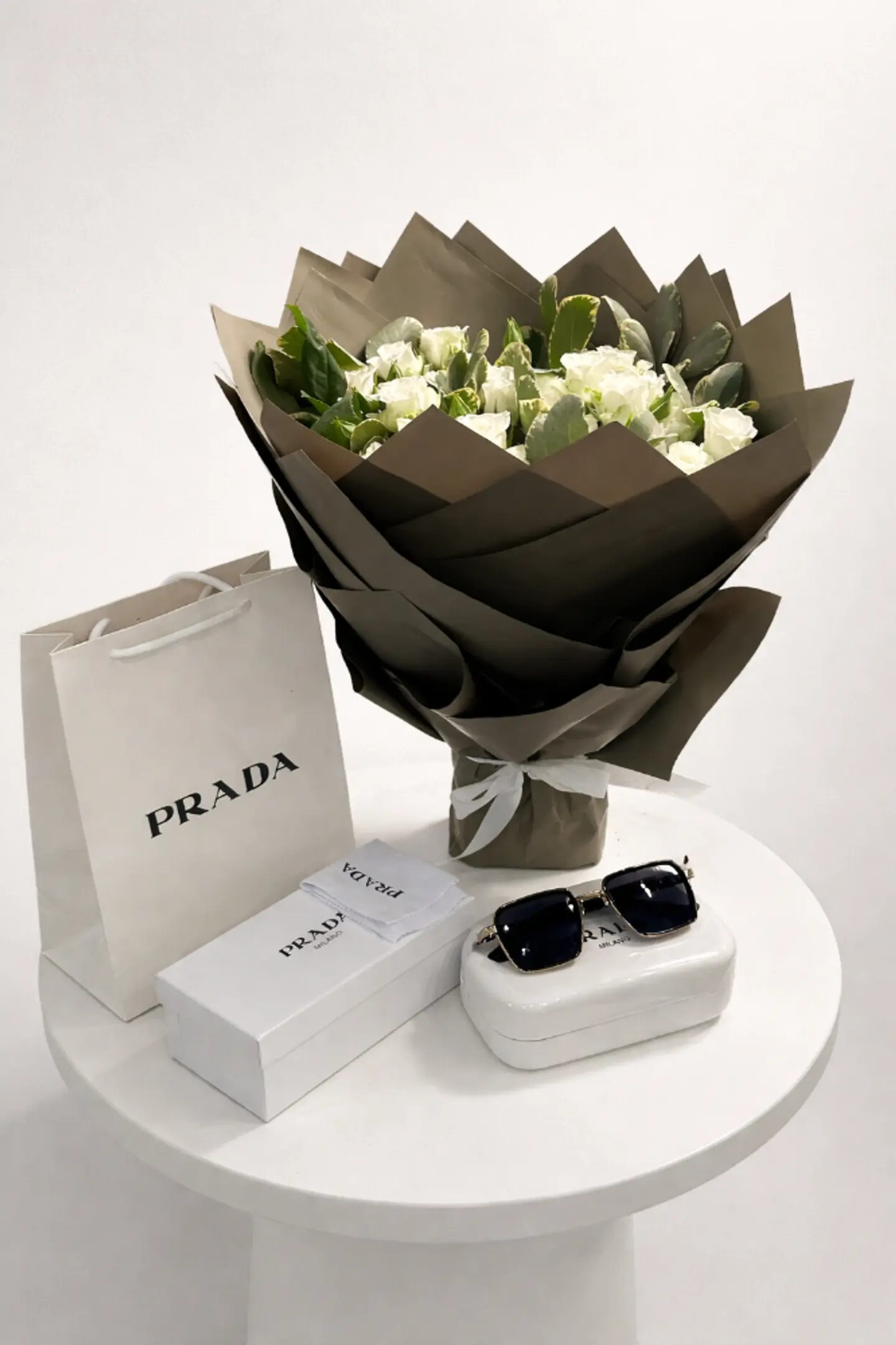 Prada Sunglasses With A Flower Bouquet And A Free Card.