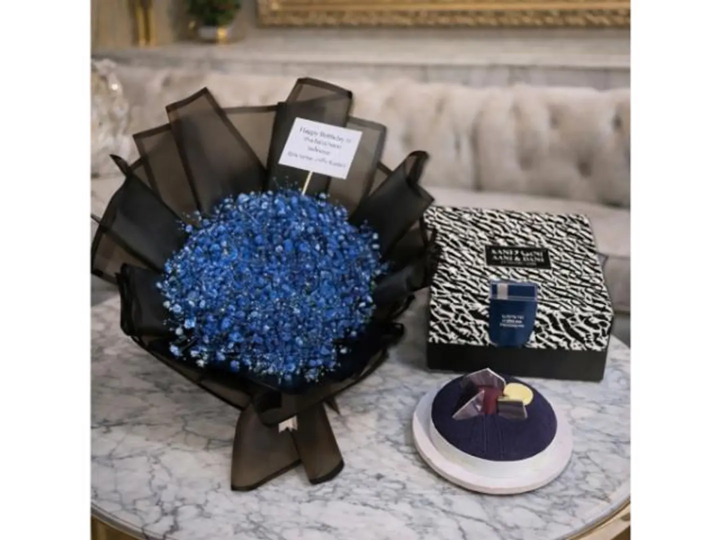 Aani & Dani Cake With A Gypsophila Bouquet