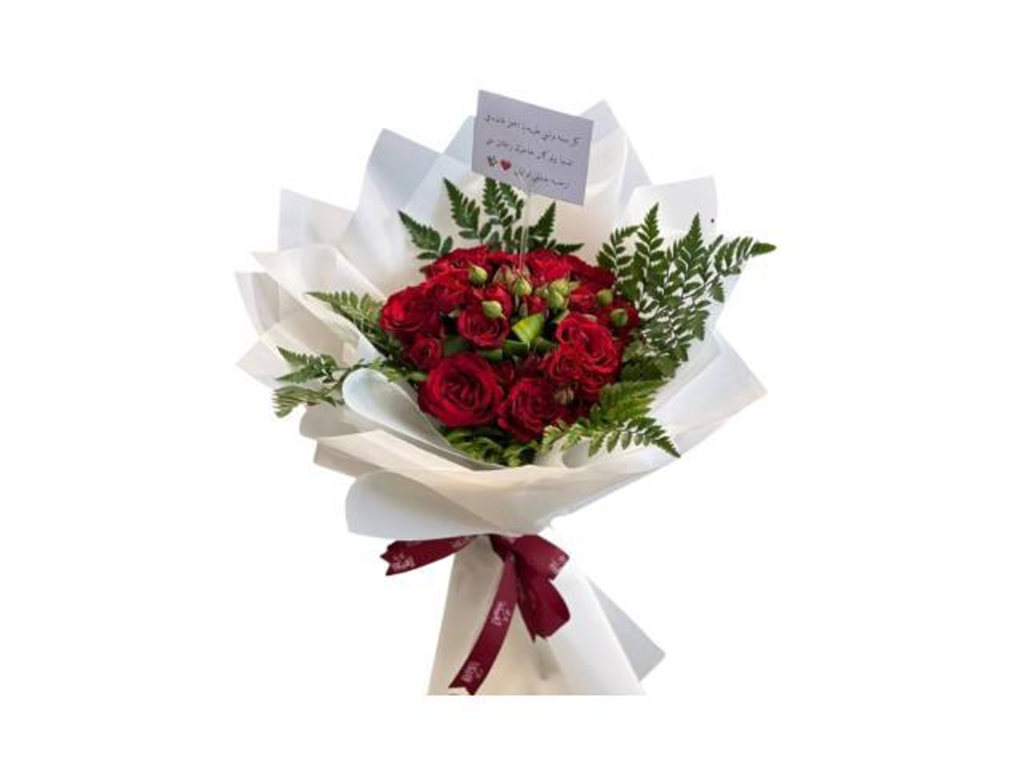 بوكيه احمر مع تغليف ابيض واسود