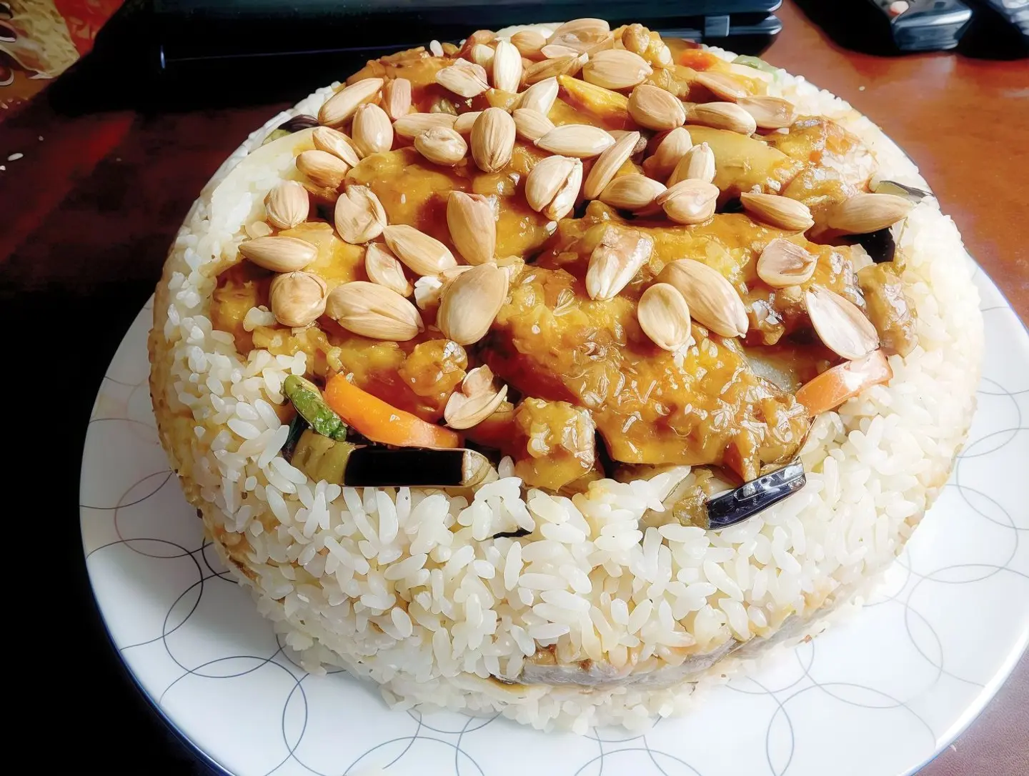 Tray Of White Rice With Nuts