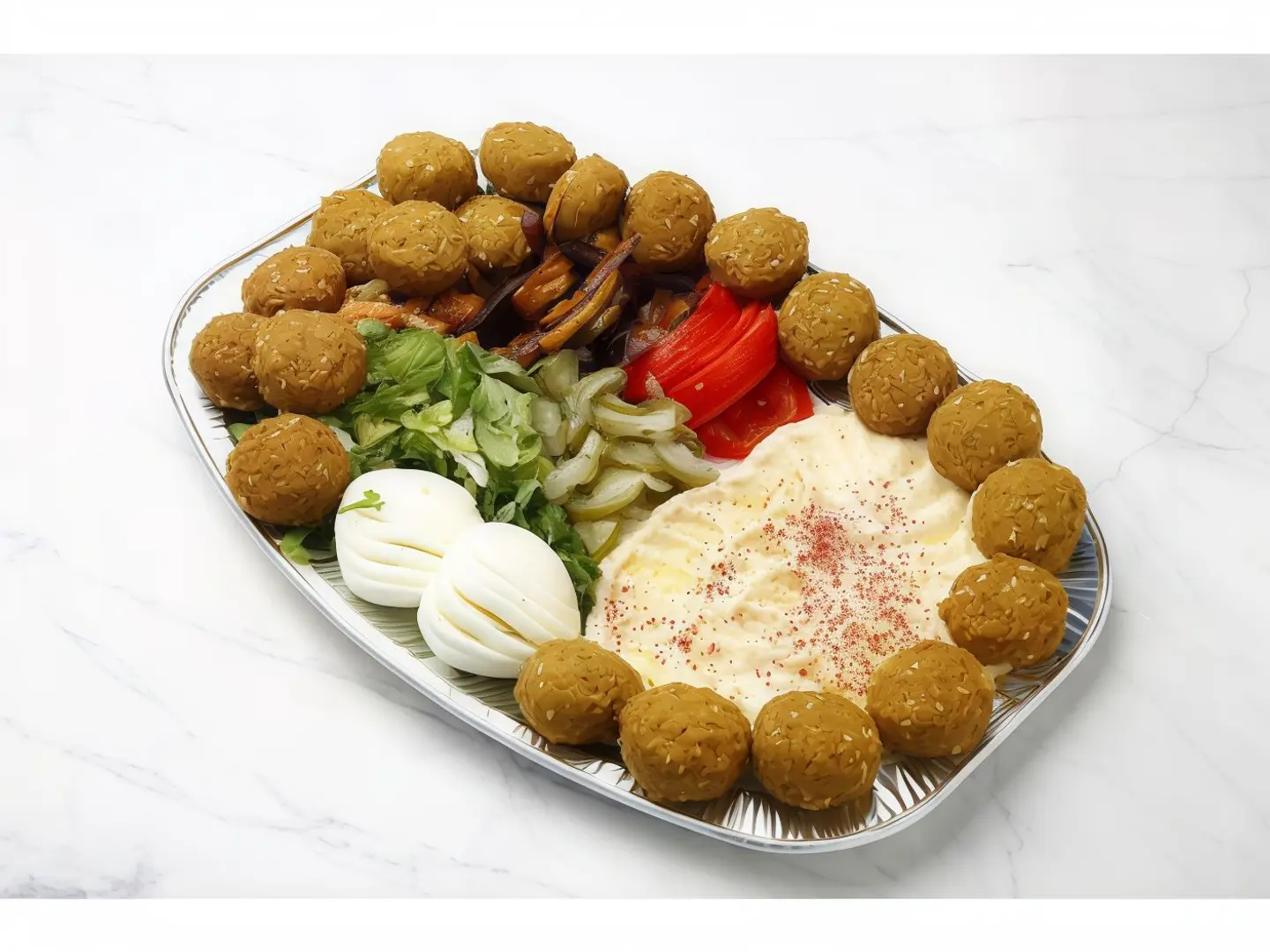 صحن مشكل مع بيض وحمص