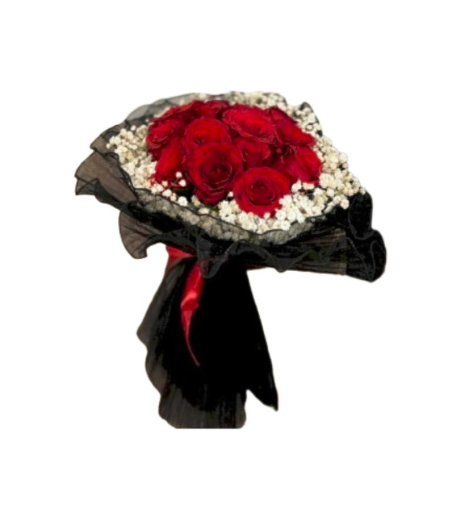 Red Roses Bouquet With Gypsophilia