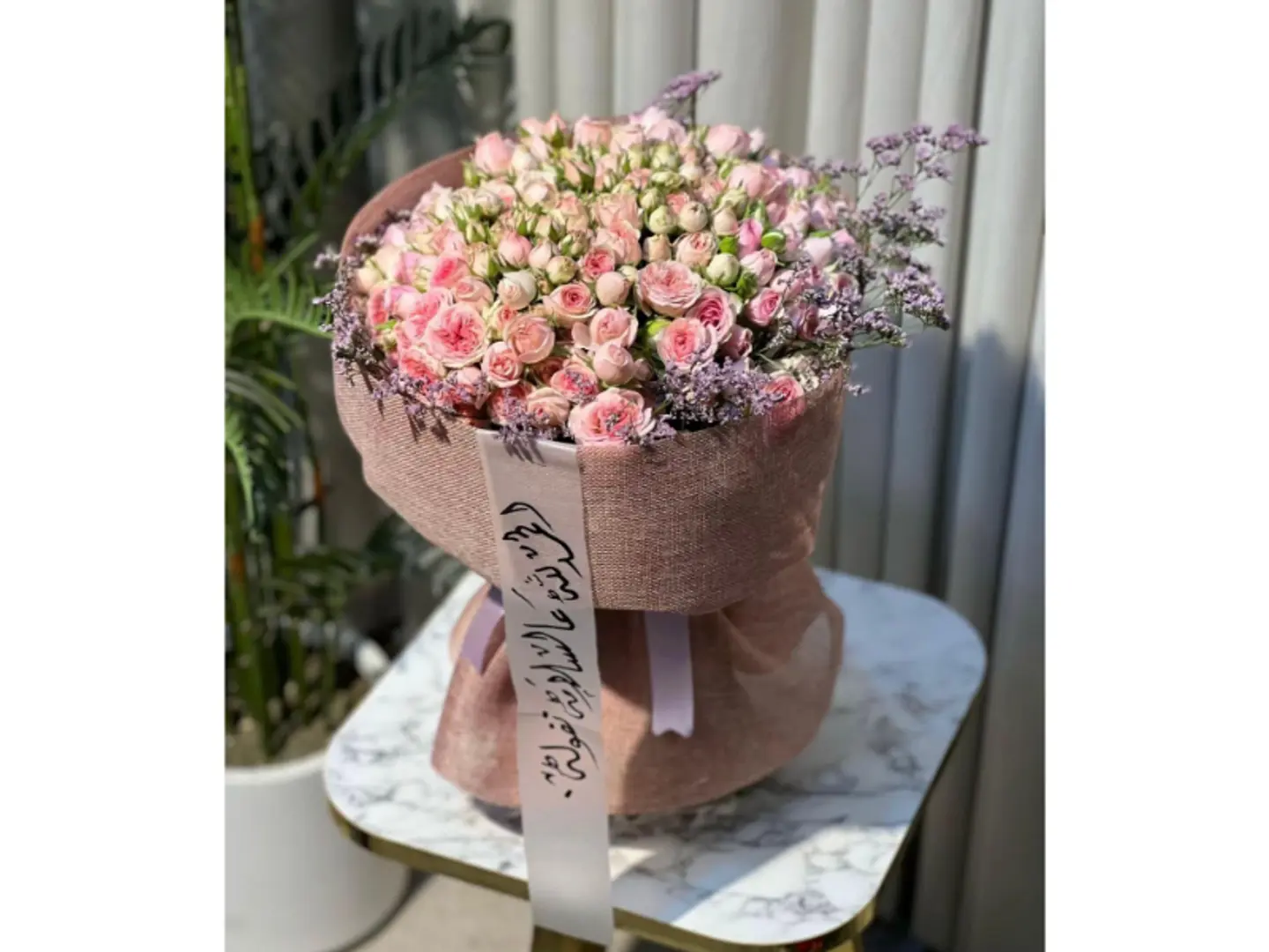 Baby Rose Bouquet With Burlap Wrapping