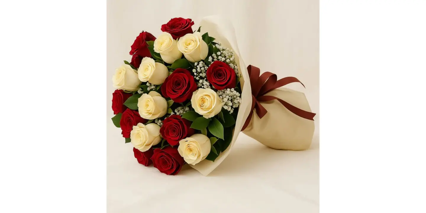 Red And White Gauri Rose Bouquet