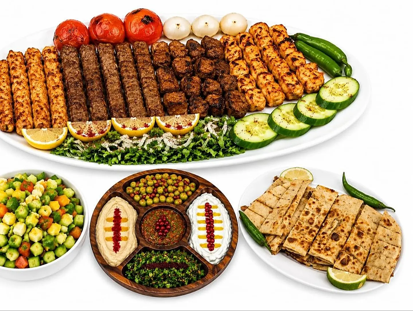 صحن مشكل كامل مع عرائس ومقبلات وسلطة