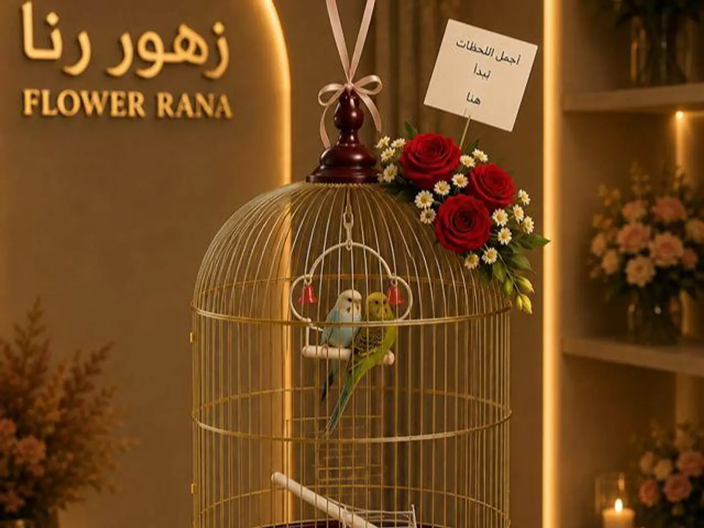 Lovebirds With Roses 1