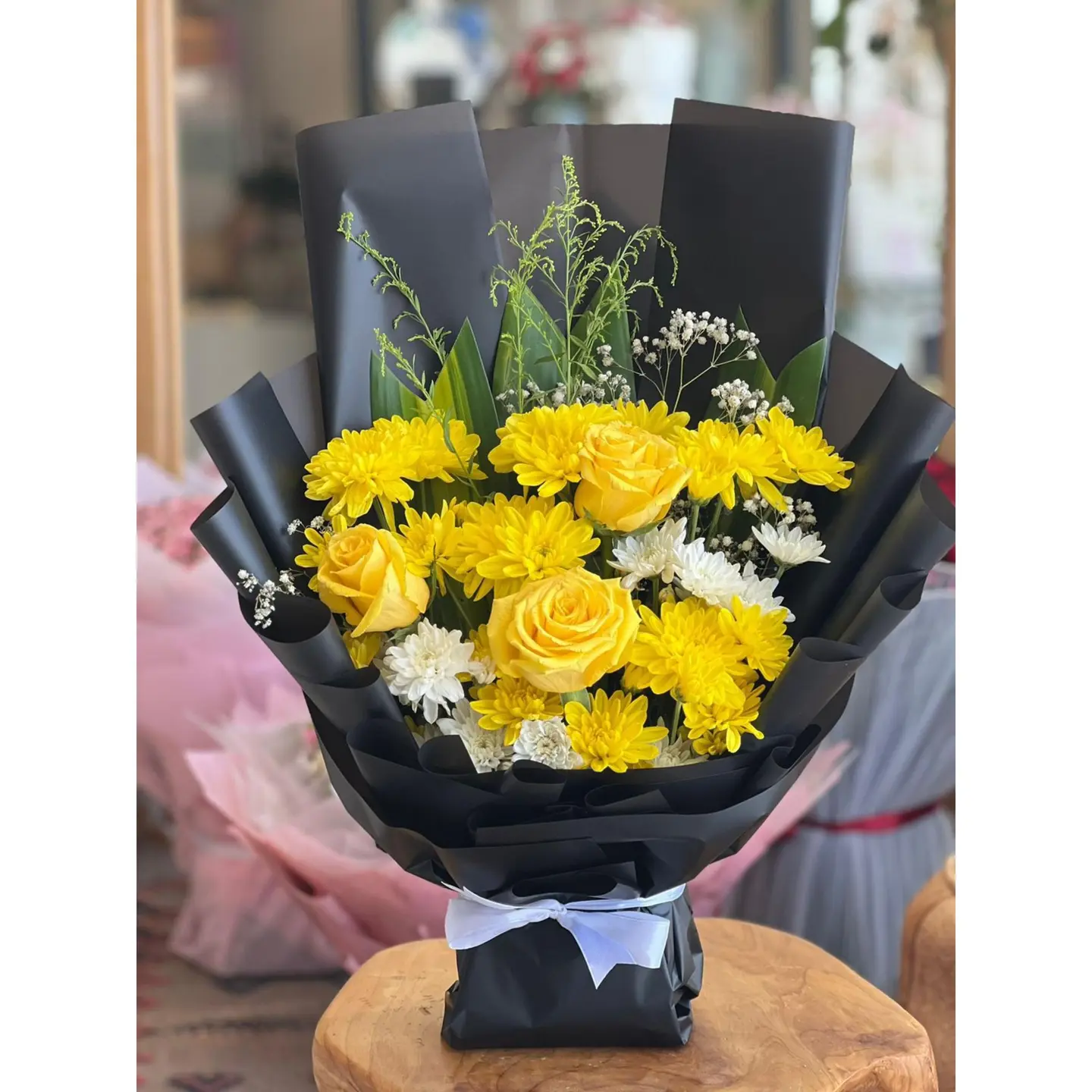 Black Bouquet With Yellow Flowers