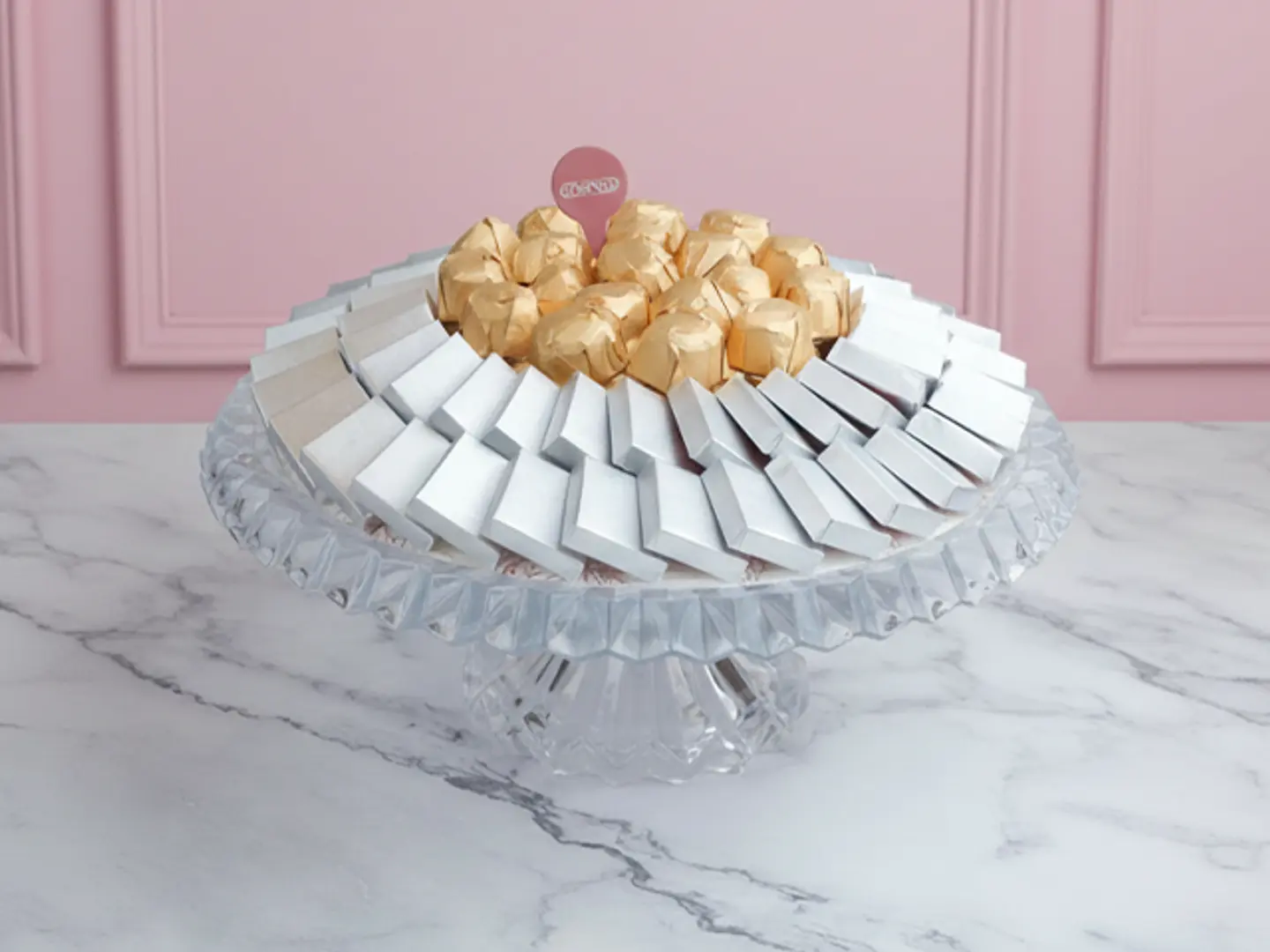 Plain Glass "Eid Mubarak" Chocolate Tray With Stand Large F1